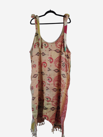 She Lives Beauty bohemian harem capri jumpsuit made from vintage kantha stitched cotton with patterned fabric
