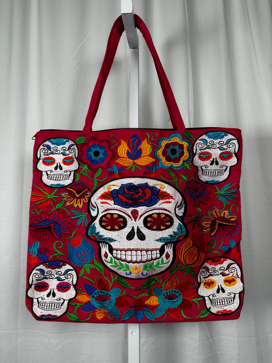 Sugar Skull Skeleton Embroidered Tote Bag
