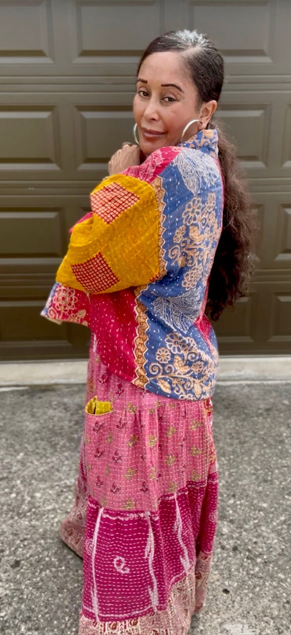 Perla Button Down Short Sleeve Kantha Top