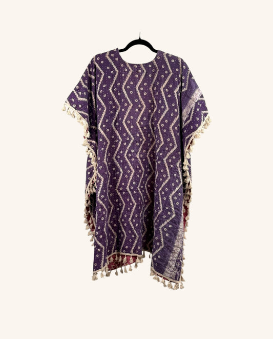 Short Sleeve Willow Fringe Kantha Kimono 1000-01