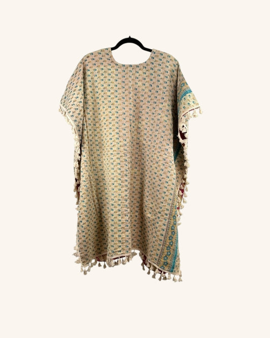 Short Sleeve Willow Fringe Kantha Kimono 1000-02