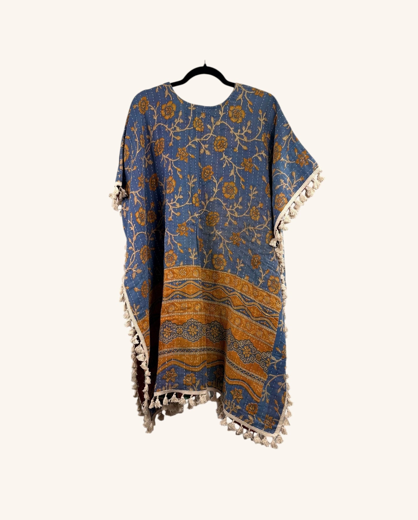 Short Sleeve Willow Fringe Kantha Kimono 1000-03