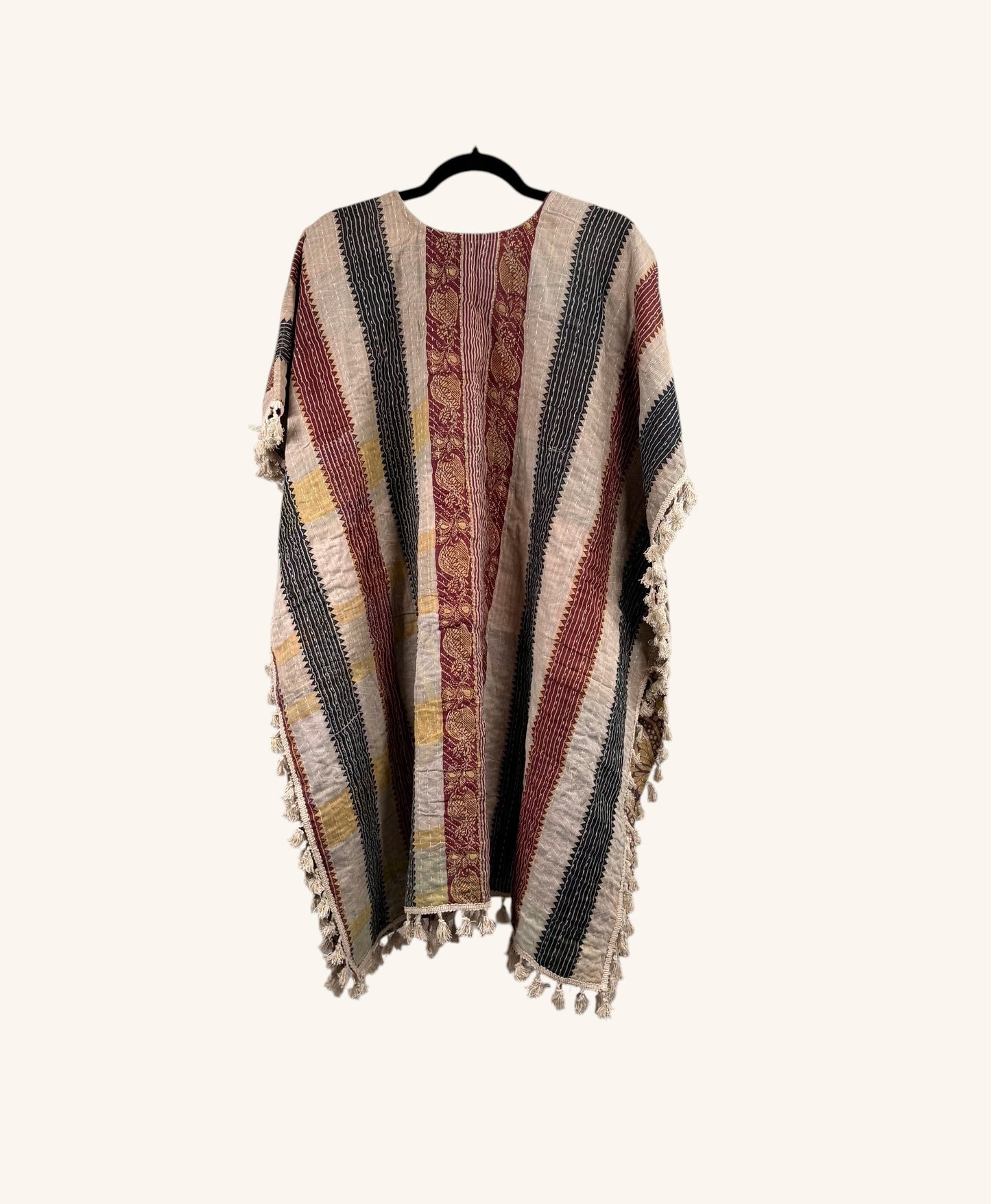 Short Sleeve Willow Fringe Kantha Kimono 1000-05