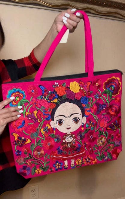 Baby Frida Kahlo Embroidered Tote Bag