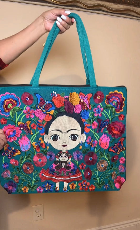 Baby Frida Kahlo Embroidered Tote Bag