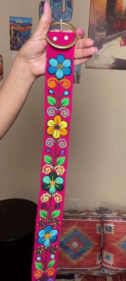 Peruvian Wool Embroidered Flowers Belt