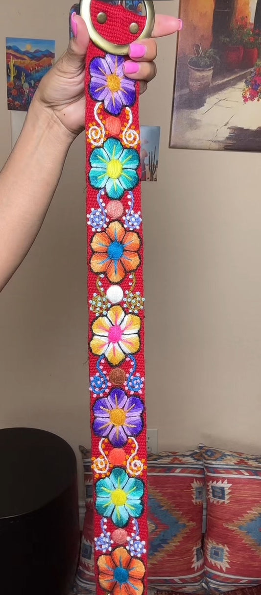 Peruvian Wool Embroidered Flowers Belt
