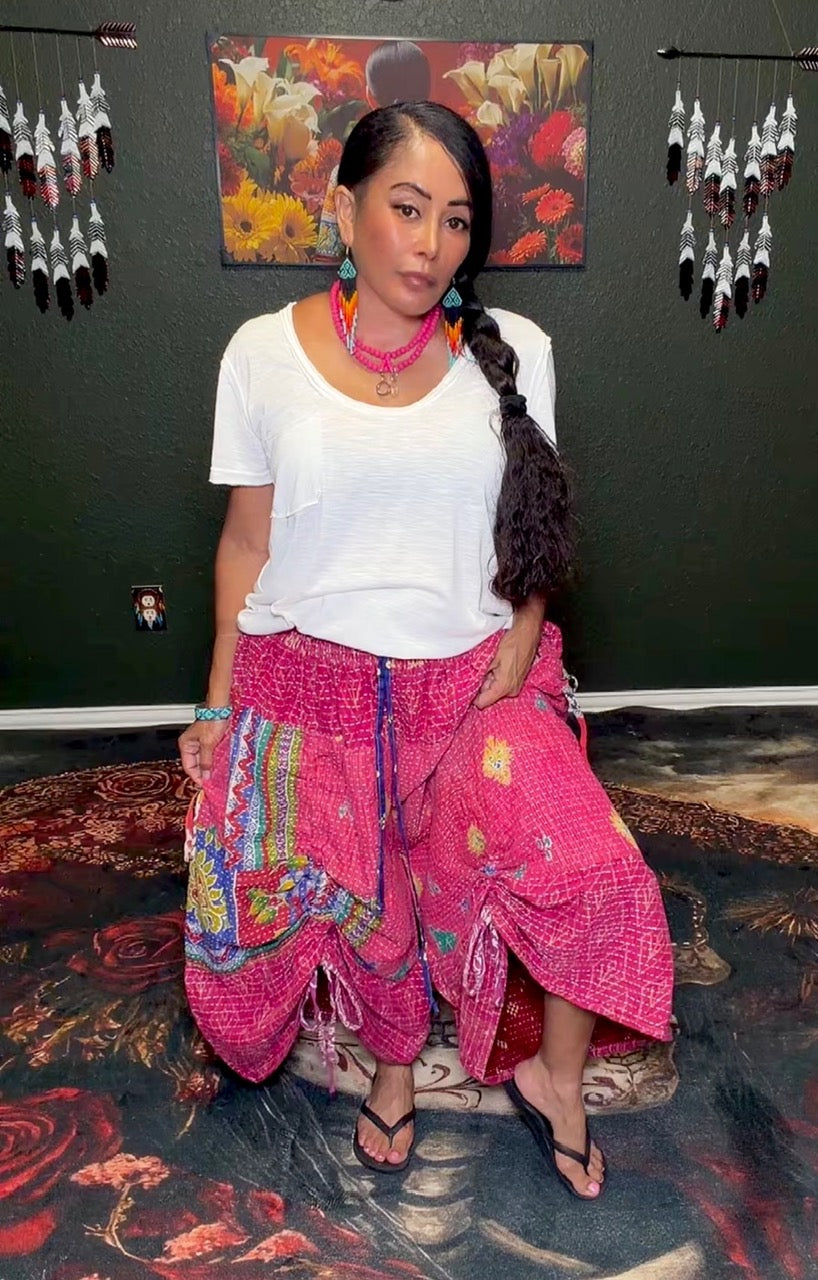 Earthbound "Glitter" Kantha Cinch Capri Pants