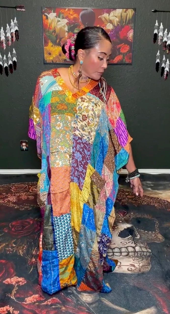 Luna Rosa Patchwork Reversible Silk Kaftan