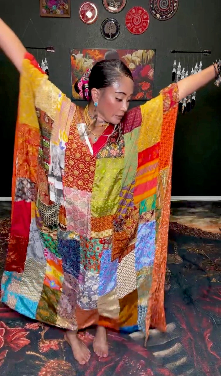 Luna Rosa Patchwork Reversible Silk Kaftan