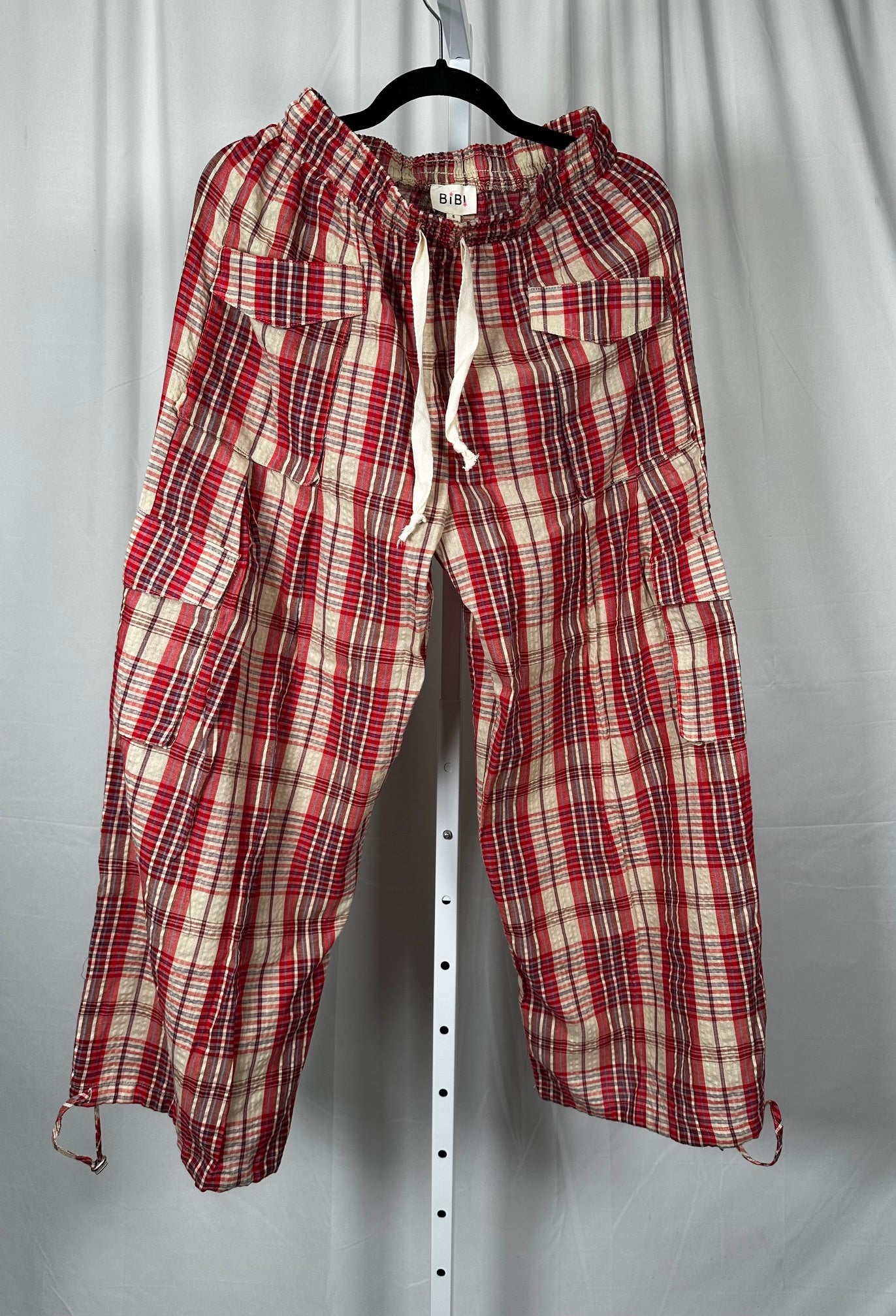 Plaid Linen Pants w/ Drawstring