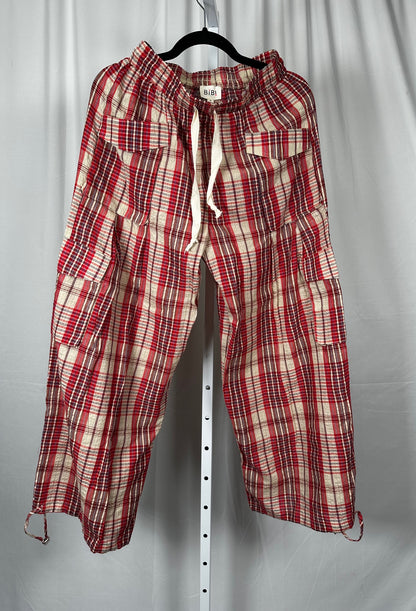 Plaid Linen Pants w/ Drawstring