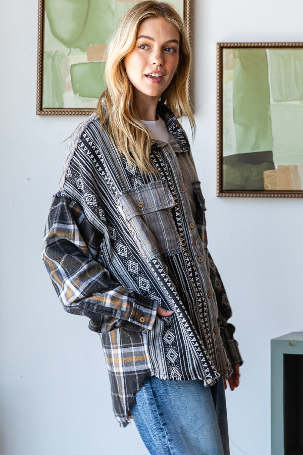 Washed Star Patched Front Pocket Top