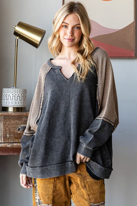 Two Tone Oversized Contrast Stitch Top
