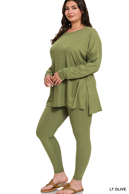 Plus Crew Neck Brushed Microfiber Loungewear Set (10 Options)