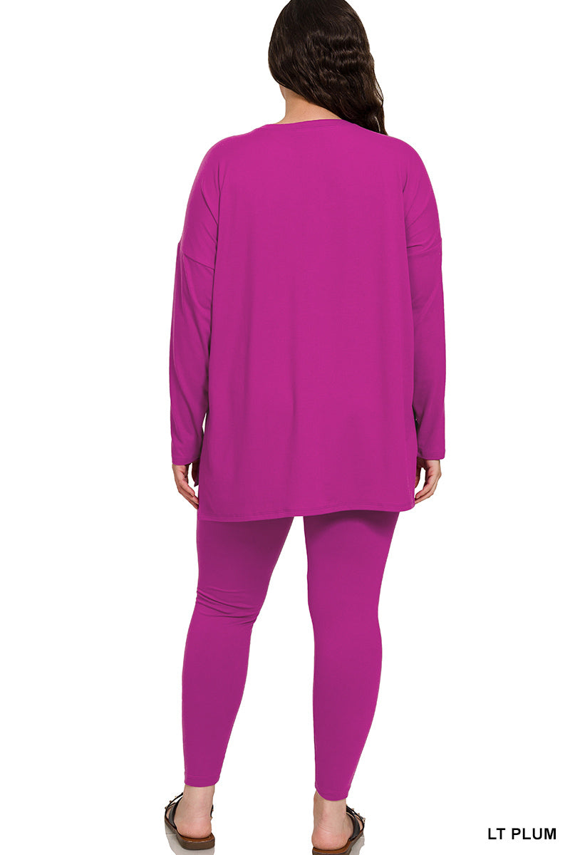 Plus Crew Neck Brushed Microfiber Loungewear Set (10 Options)
