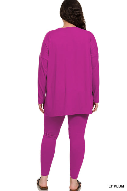 Plus Crew Neck Brushed Microfiber Loungewear Set (10 Options)