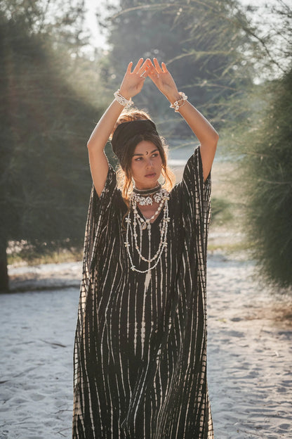 Maxi Kaftan Dress Tie Dye Black