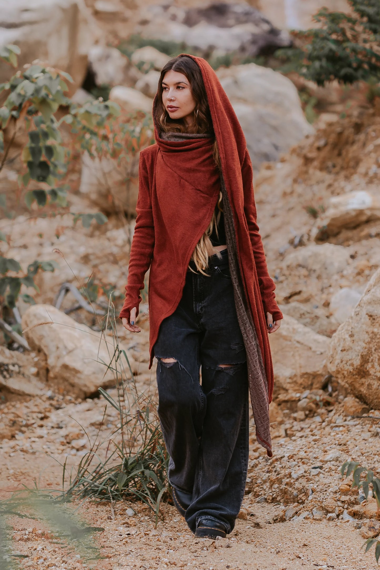 Nyx Hooded Sweater Cardigan Brick
