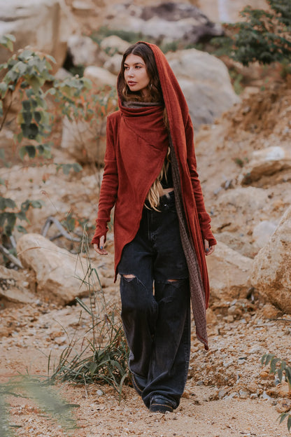 Nyx Hooded Sweater Cardigan Brick