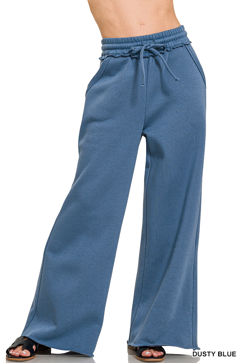 Fleece Raw Hem Wide Leg Sweatpants (3 Options)