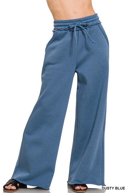 Fleece Raw Hem Wide Leg Sweatpants (3 Options)