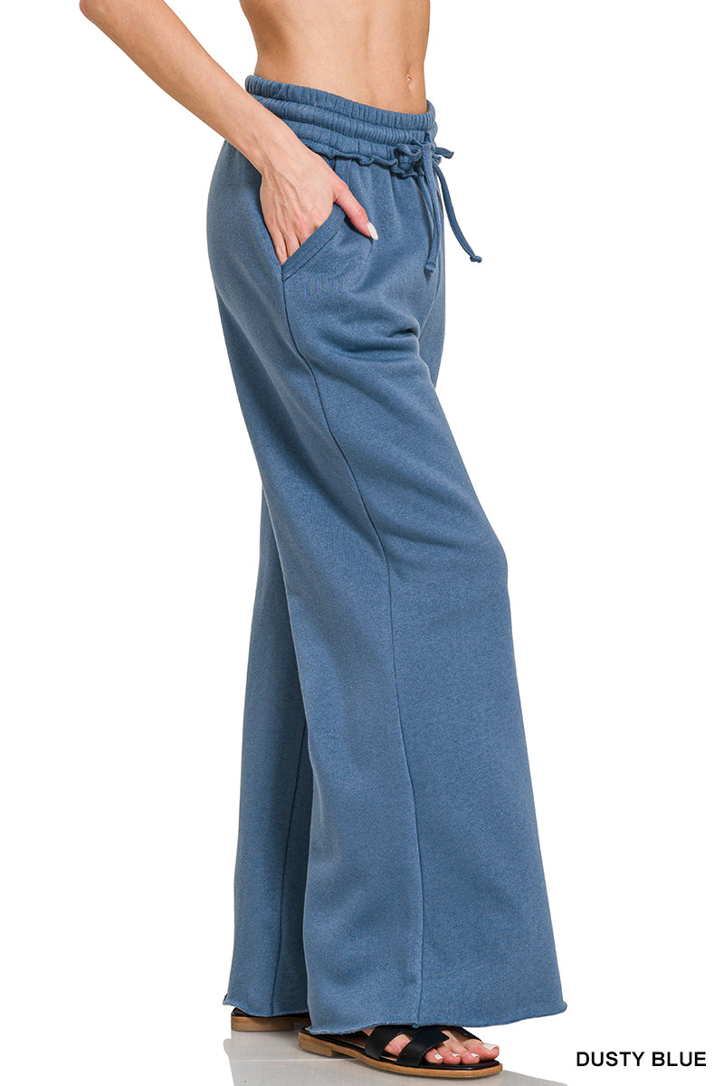 Fleece Raw Hem Wide Leg Sweatpants (3 Options)