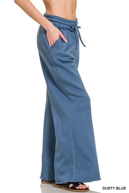 Fleece Raw Hem Wide Leg Sweatpants (3 Options)