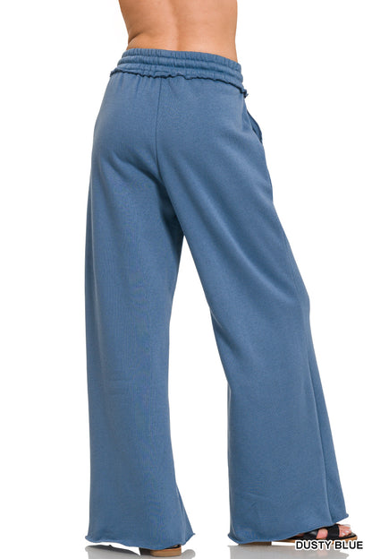 Fleece Raw Hem Wide Leg Sweatpants (3 Options)