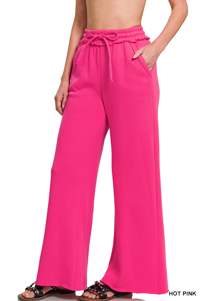 Fleece Raw Hem Wide Leg Sweatpants (3 Options)