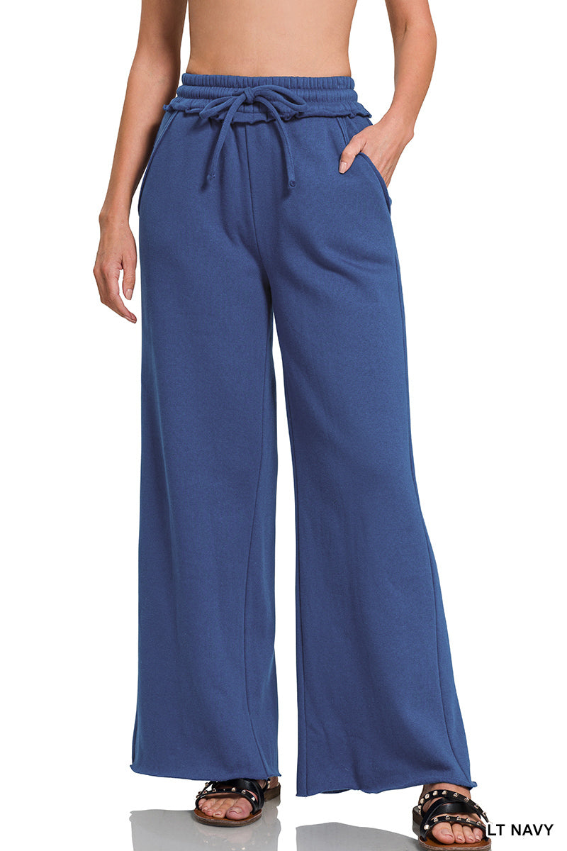Fleece Raw Hem Wide Leg Sweatpants (3 Options)