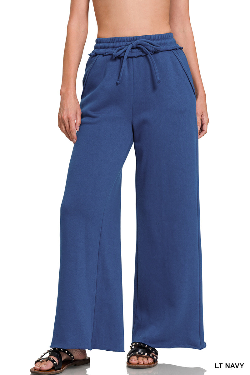 Fleece Raw Hem Wide Leg Sweatpants (3 Options)