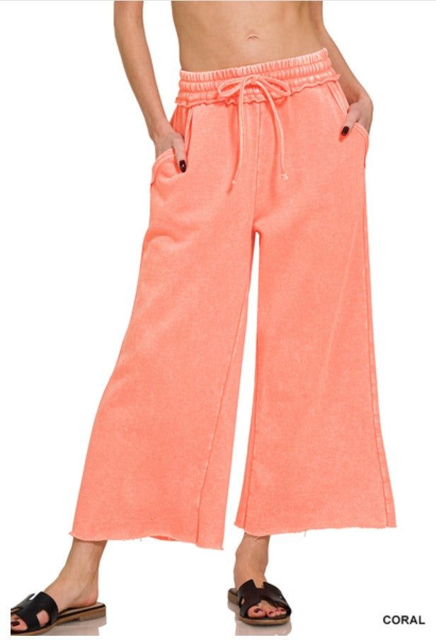 Acid Wash Fleece Palazzo Sweatpants w/ Pockets!! (INCLUDING PLUS SIZE) (12 Options)