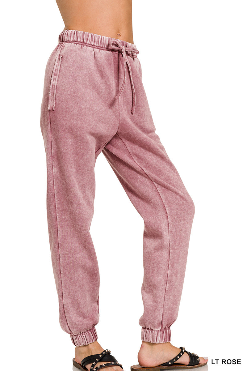 Cuffed Acid Wash Fleece Sweatpants w/ Pockets!! (INCLUDING