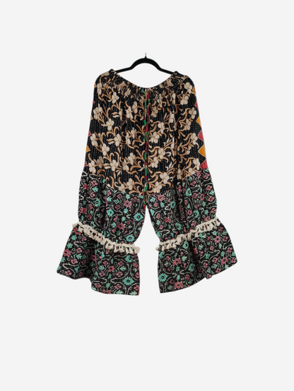 She Lives Beauty Heritage Whisper Kantha bloomers made from vintage cotton saris with floral prints and lace trim.