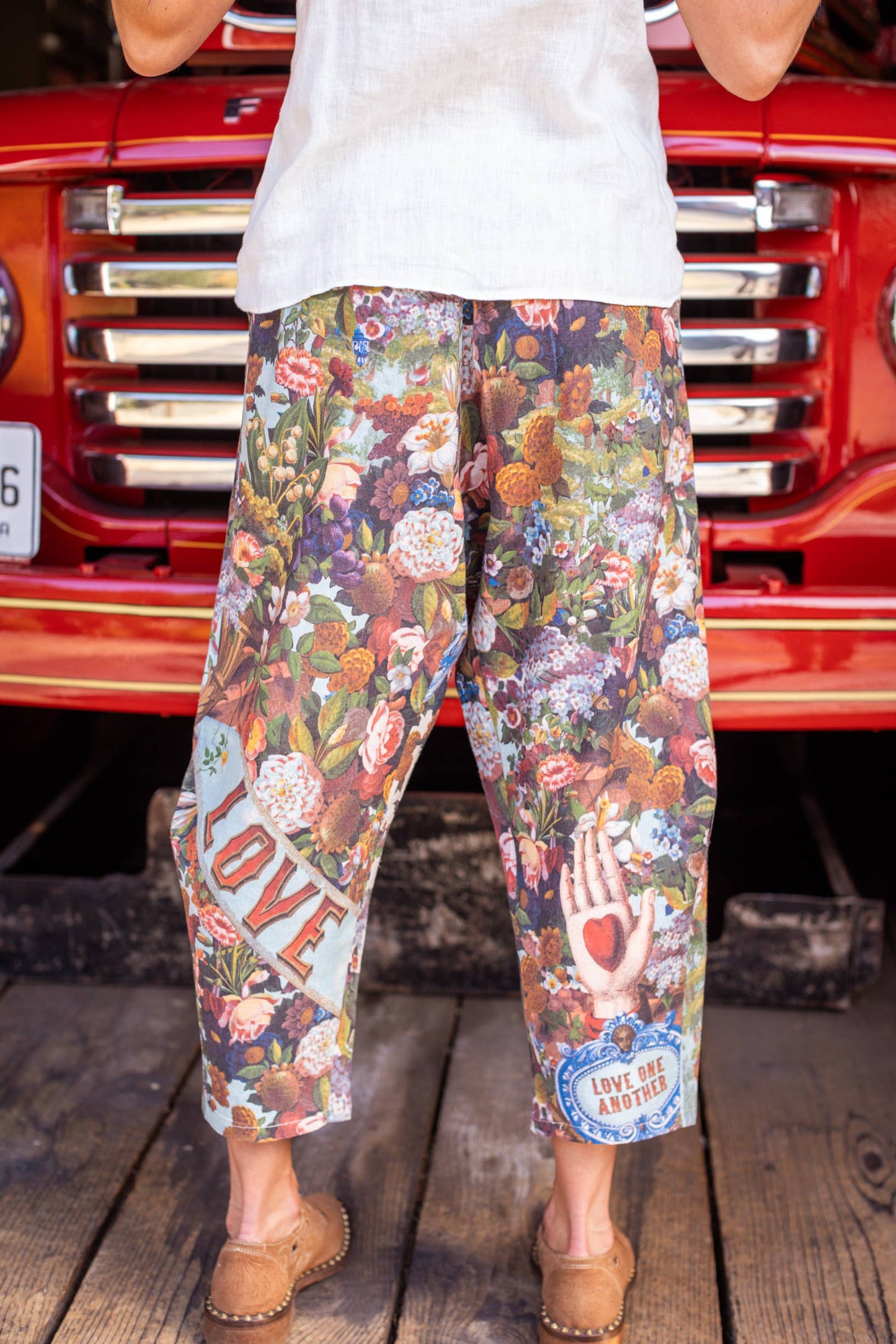 Love Language Linen Cropped Artist Pant w/ Flowers