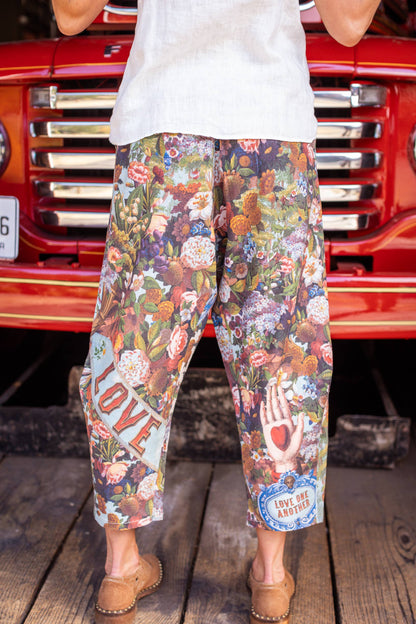 Love Language Linen Cropped Artist Pant w/ Flowers