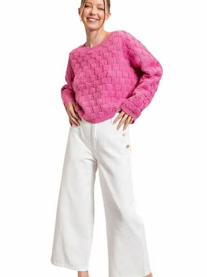 Styling In Pink Textured Long Sleeve Knit Top