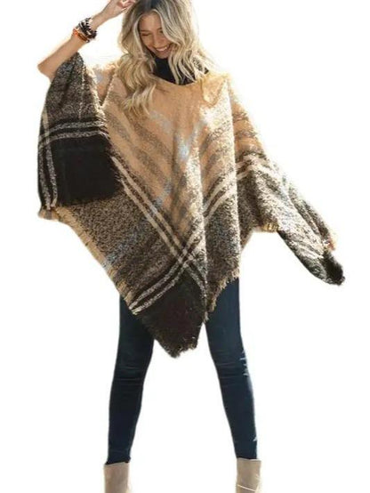 New York Turtleneck Plaid Poncho