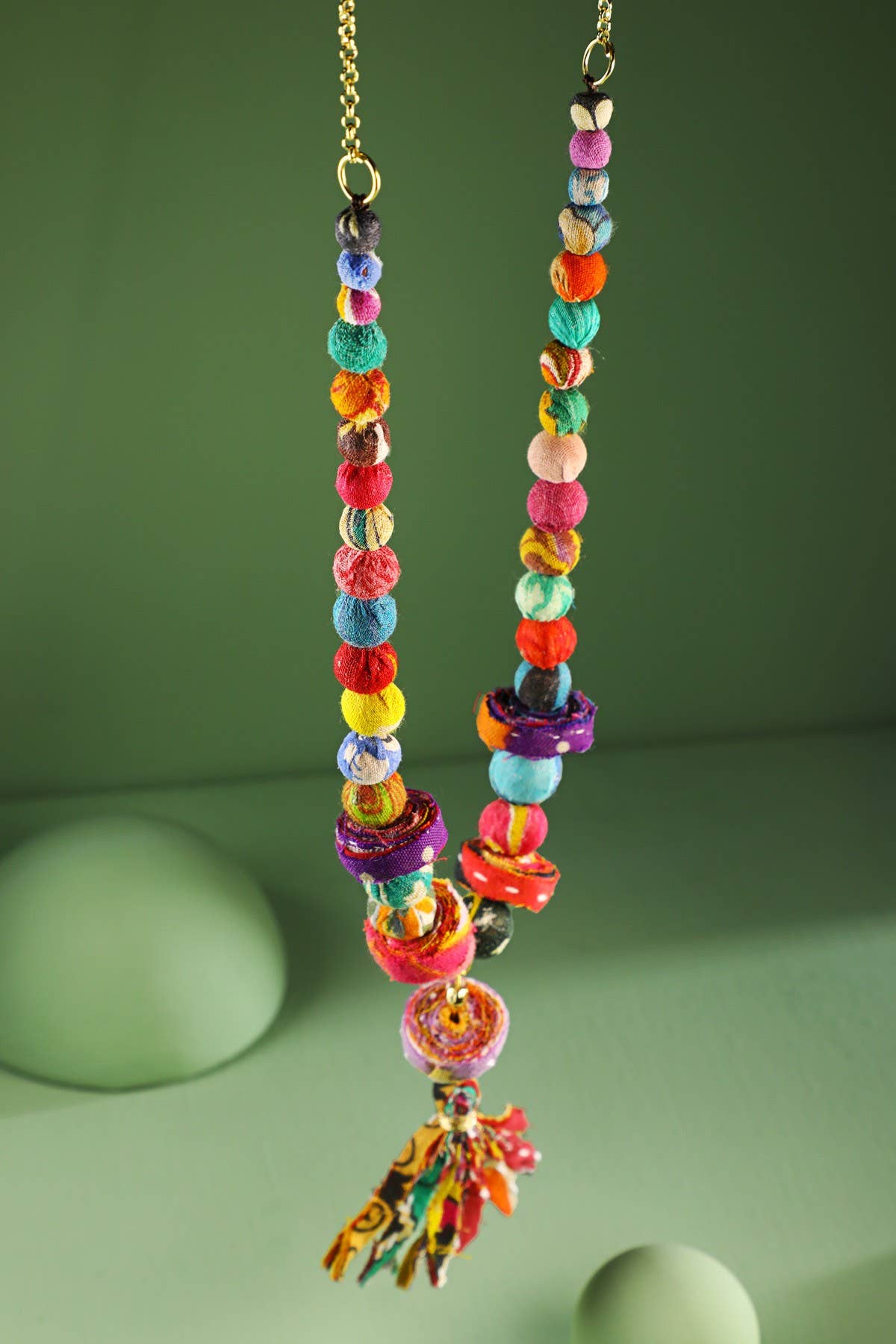 Handmade Beaded Chain Link & Tassel Necklace