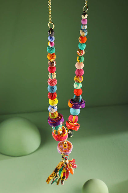 Handmade Beaded Chain Link & Tassel Necklace