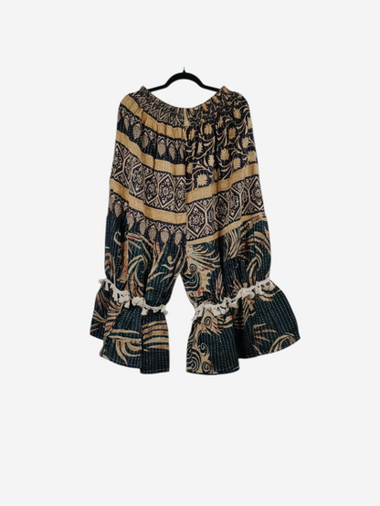 She Lives Beauty Heritage Whisper Kantha bloomers in vintage cotton with floral patterns and traditional stitching.