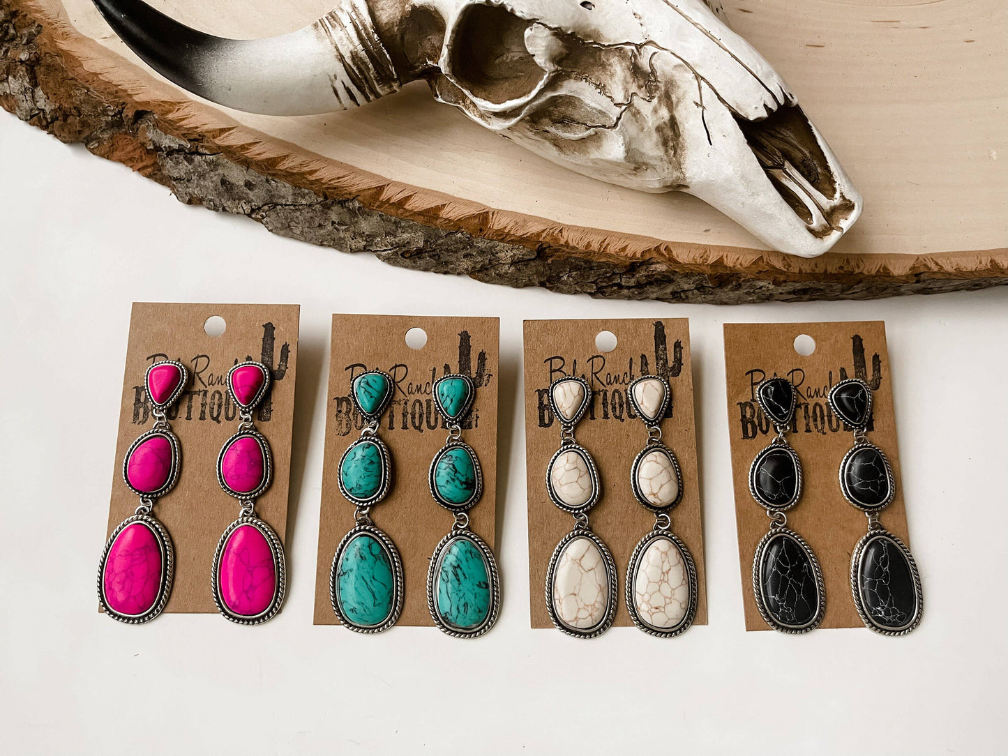 Western 3 Tier Metal Stone Drop Earrings