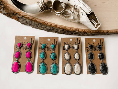 Western 3 Tier Metal Stone Drop Earrings