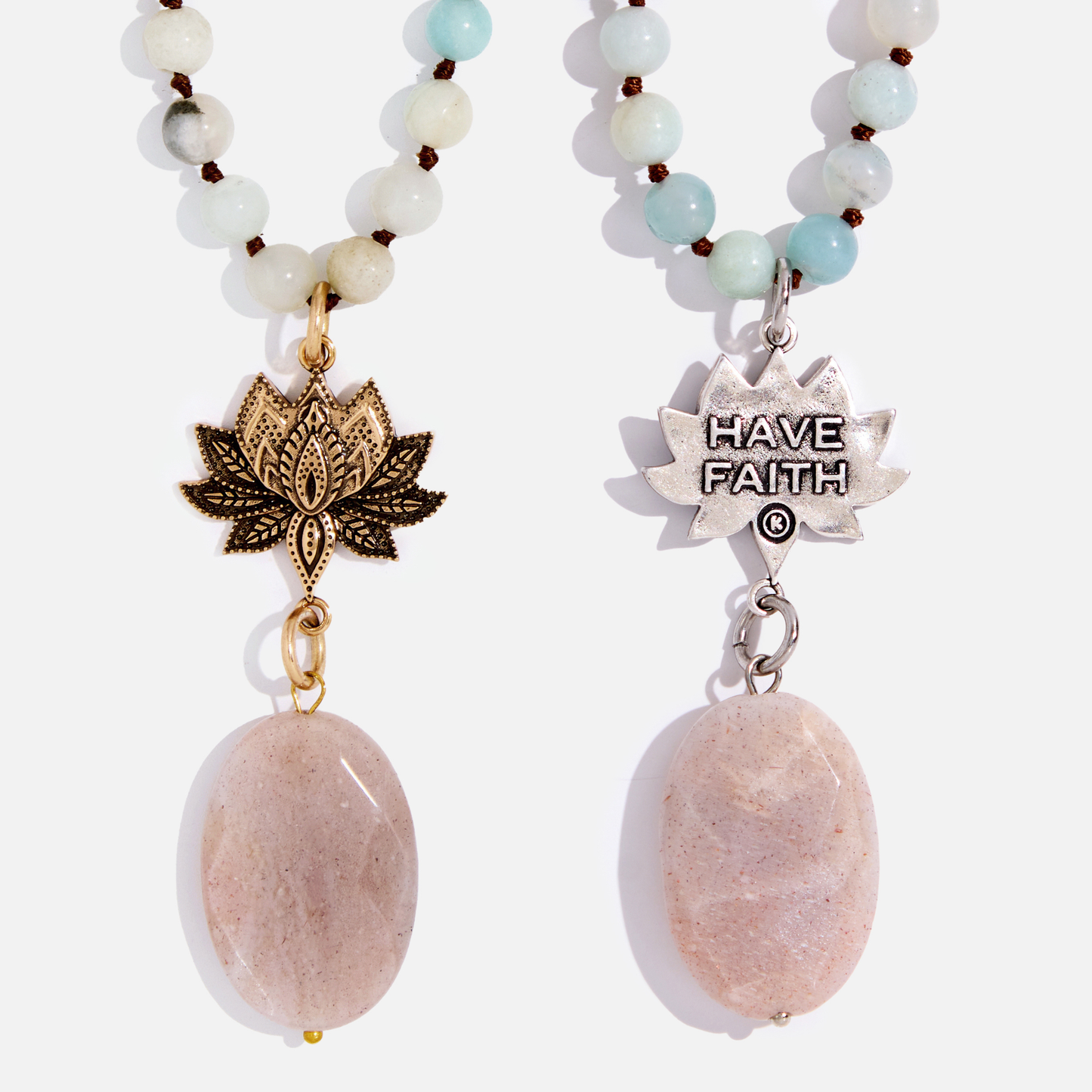 "Have Faith" Lotus Amazonite Long Chain Fusion Necklace