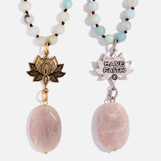 "Have Faith" Lotus Amazonite Long Chain Fusion Necklace