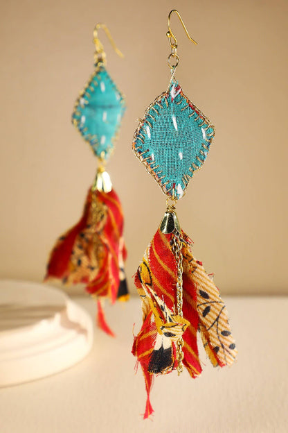 Handmade Diamond-shape Drop Earrings with Tassels