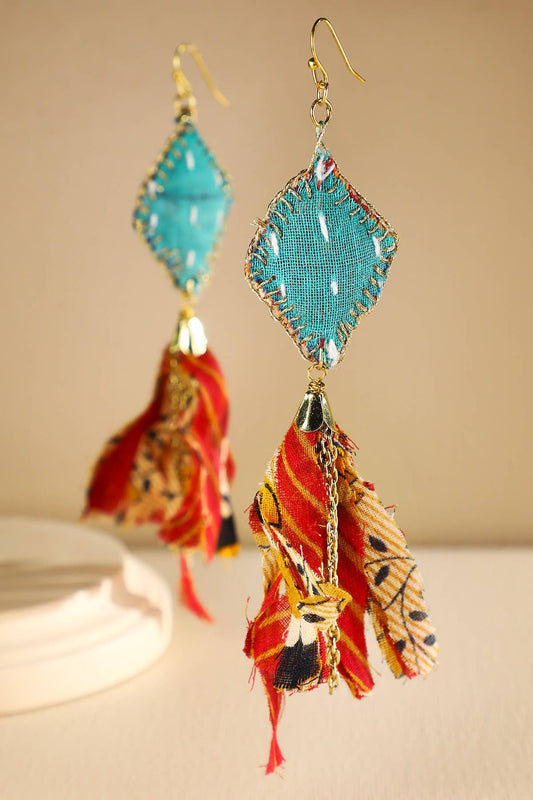 Handmade Diamond-shape Drop Earrings with Tassels