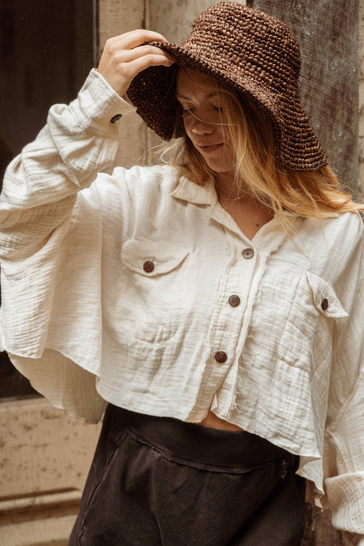 Beachy Boho Bamboo Cropped Shacket