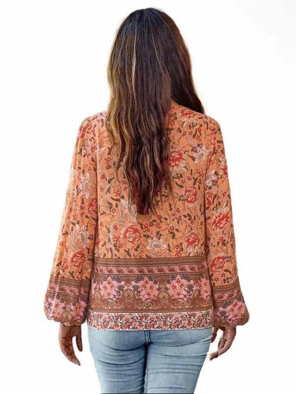 Gorgeous Floral Print V Neck Blouse